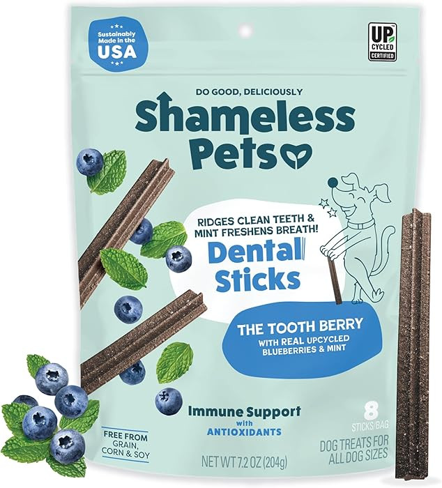 Shameless Pets Blueberry & Mint Dental Chews for Dogs, 8 Chews - Natural Dog Teeth Cleaning Treat... | Amazon (US)