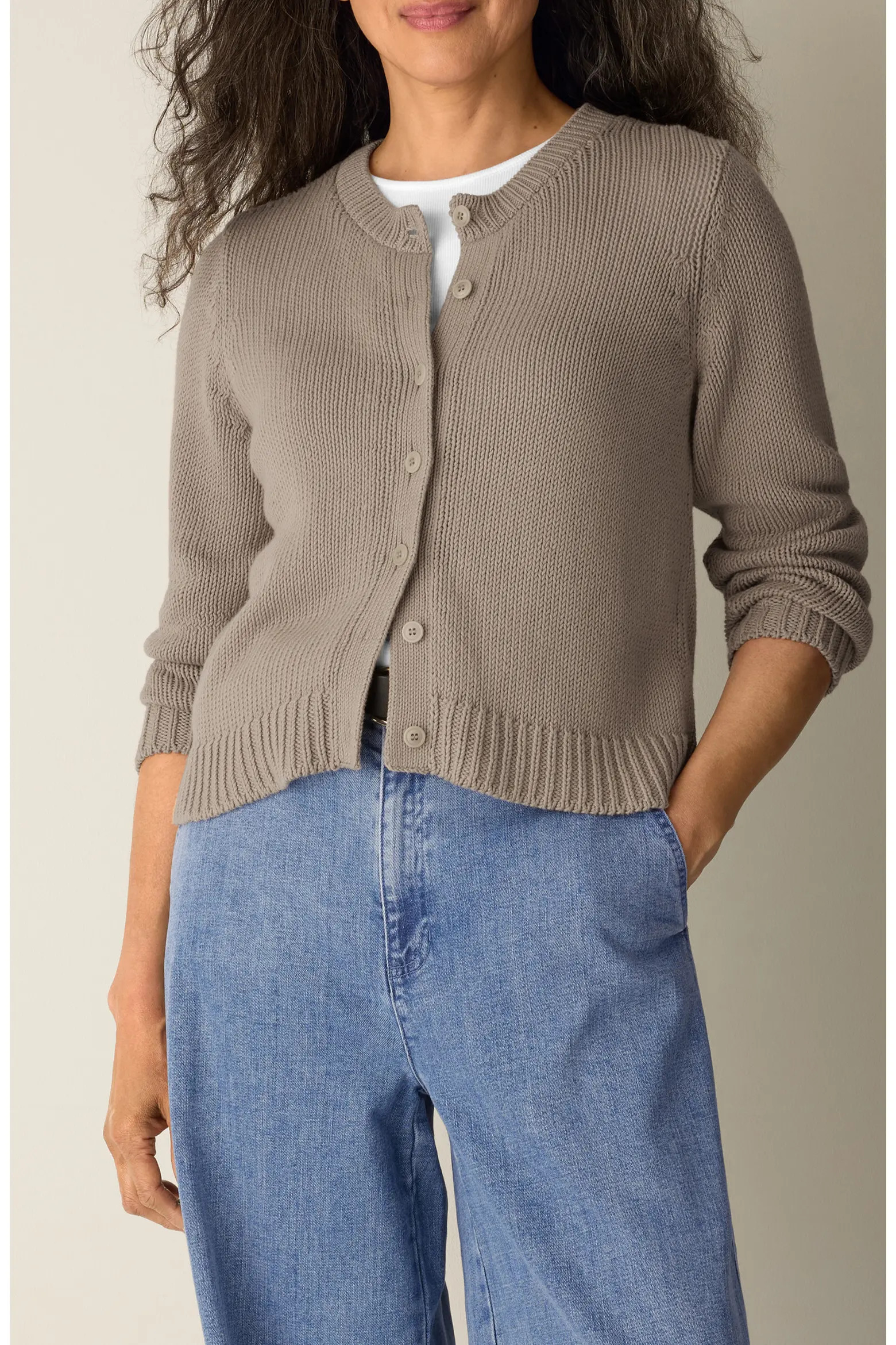 Eileen Fisher Organic Cotton Crewneck Cardigan (Women) | Nordstrom | Nordstrom