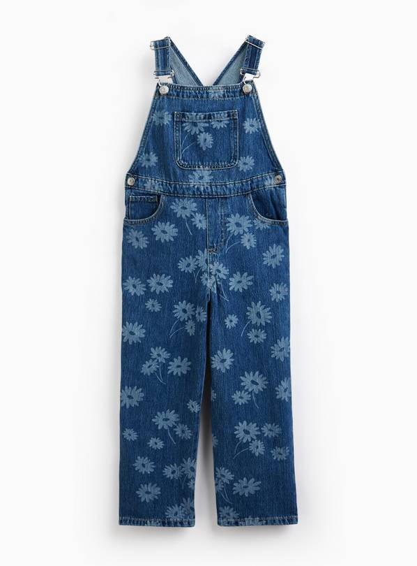 Mid Blue Denim Floral Print Dungarees 10 years | Tu Clothing