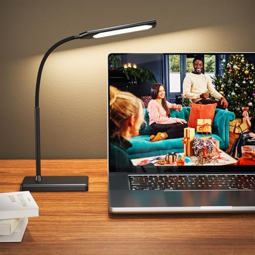 LINTYLE LED Desk Lamp Touch Control Desk Lamp with USB Charging Port 5 Color Modes 6 Brightness Levels Dimmable Eye-Caring Office Lamp with Memory Function 1h Timer Adjustable Neck Table Lamp | Amazon (US)
