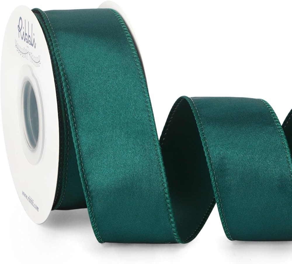 Ribbli Teal Green Satin Wired Ribbon 1.5 Inch Teal Christmas Ribbon for Gift Wrapping Wreaths Gar... | Amazon (US)