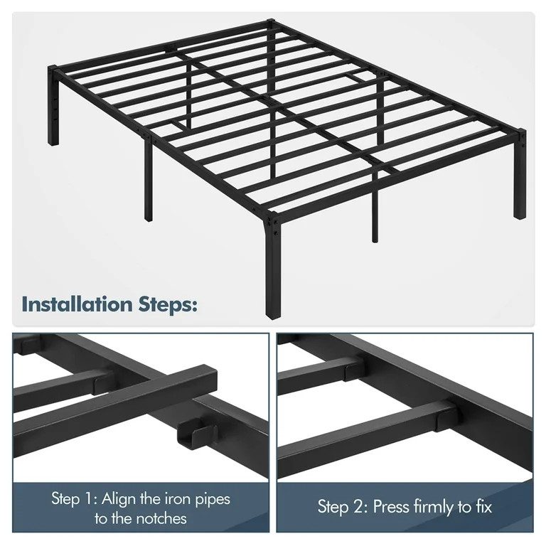 Alden Design Black Metal Platform Queen Bed Frame with Heavy Duty Steel Slat Support - Walmart.co... | Walmart (US)