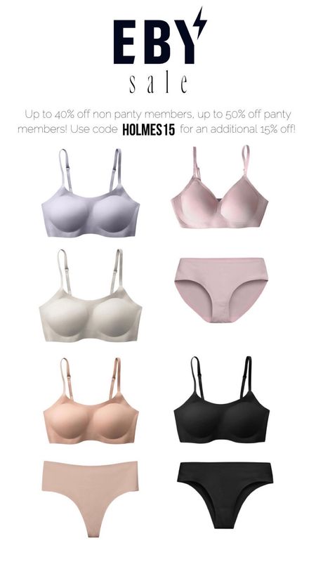 EBY sale! Great bralettes and underwear perfect for everyday wear! I love these peices for comfort and support and they're all currently on sale! Panty members get up to 50% off and an additional 15% off with code HOLMES15. 

#LTKsalealert #LTKFind #LTKunder100