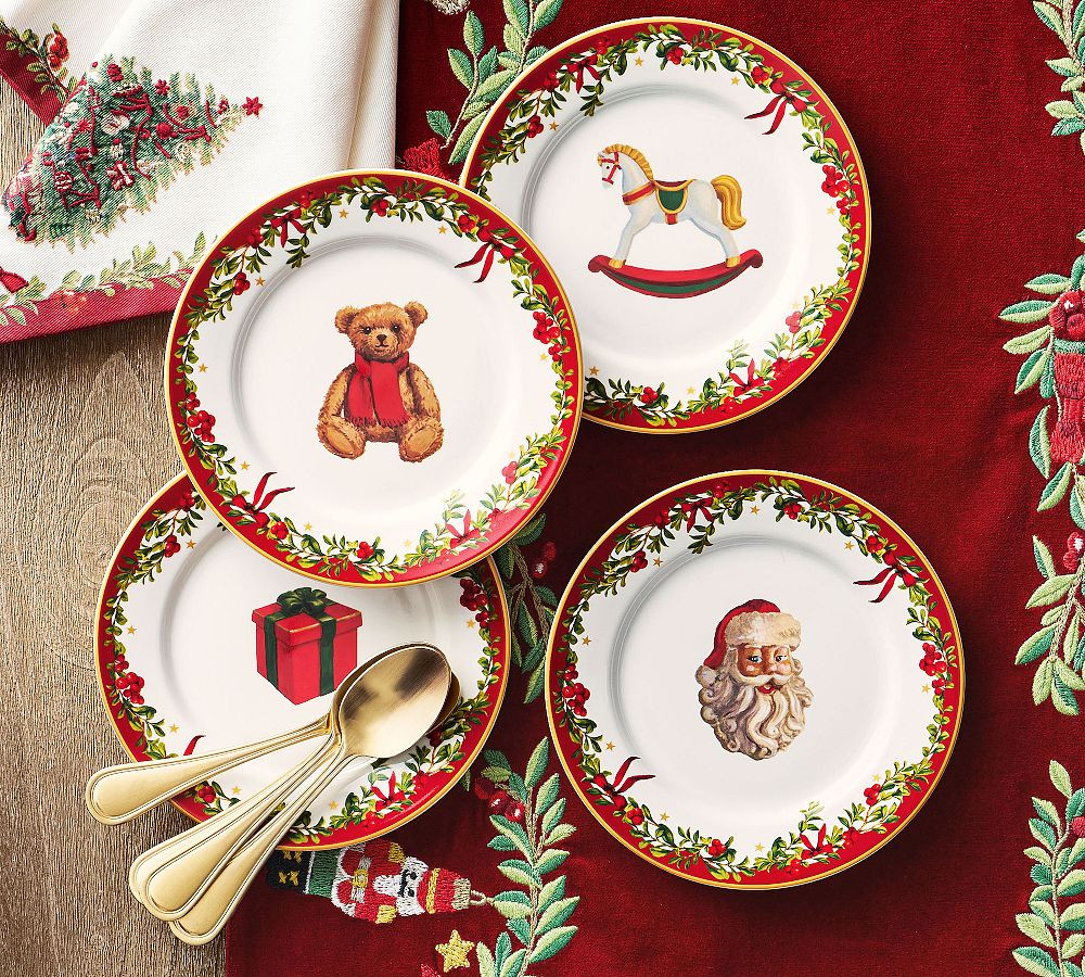 Nostalgic Christmas Icon Stoneware Appetizer Plates - Mixed Set of 4 | Pottery Barn (US)