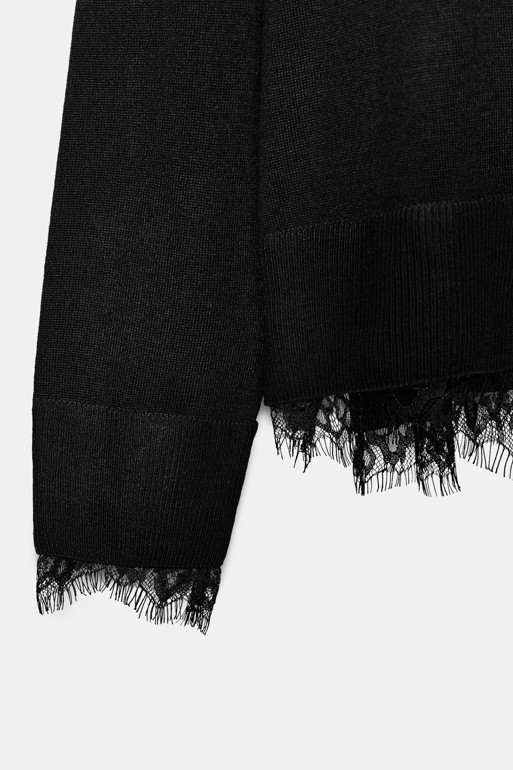 Round neck long sleeve jumper. Hem finished with tonal lace appliqu\u00e9. | Zara US