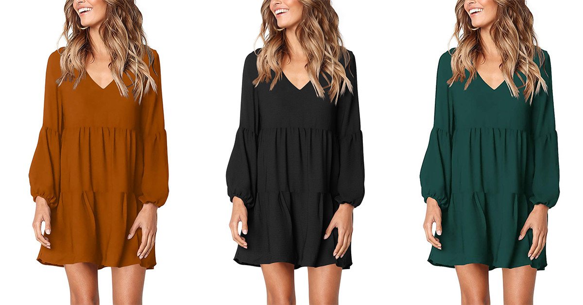 Amoretu Women Long Sleeve Shift Dress | Amazon (US)