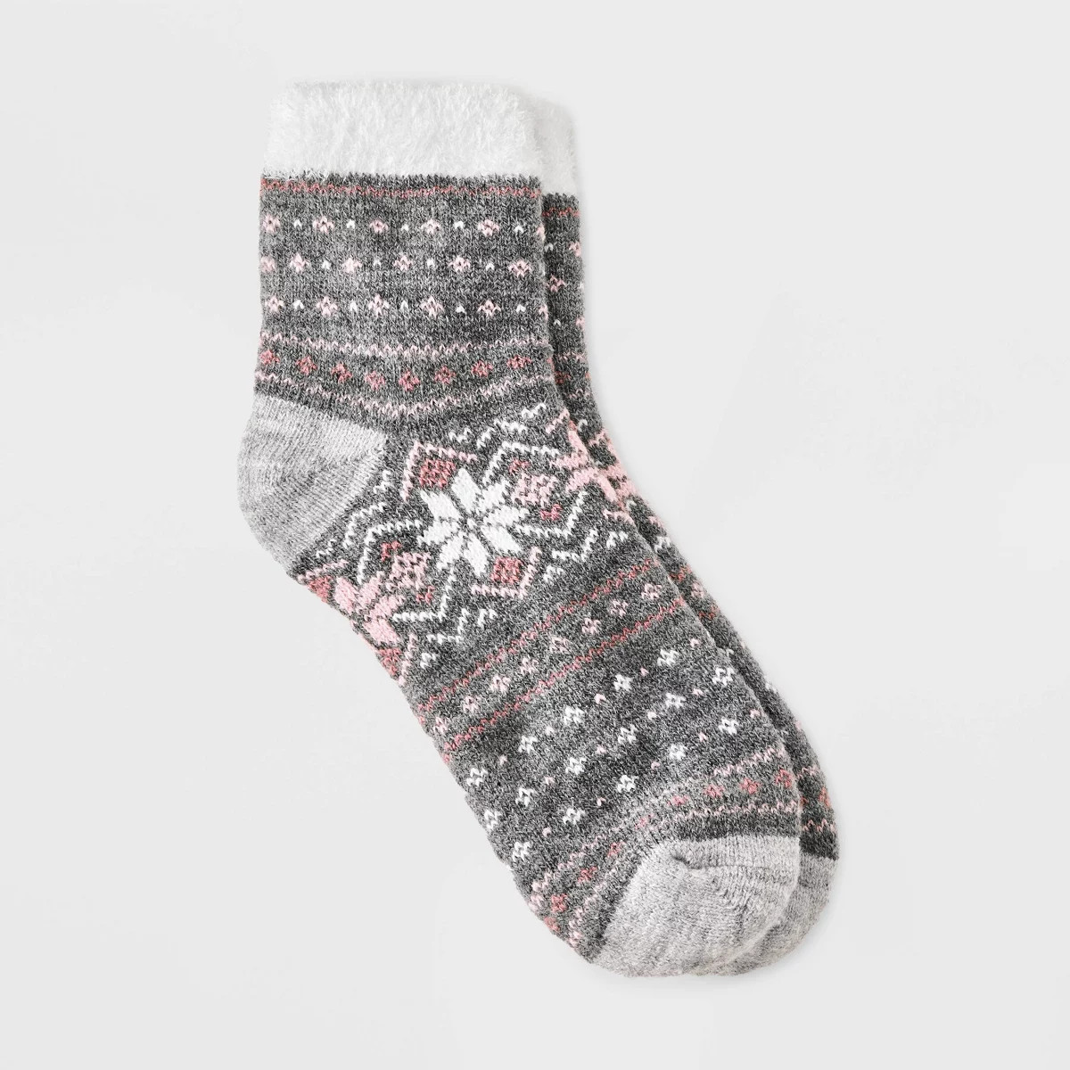 Women's Snowflake Fair Isle Double Lined Cozy Ankle Socks - Auden™ Charcoal Heather/Pink 4-10 | Target
