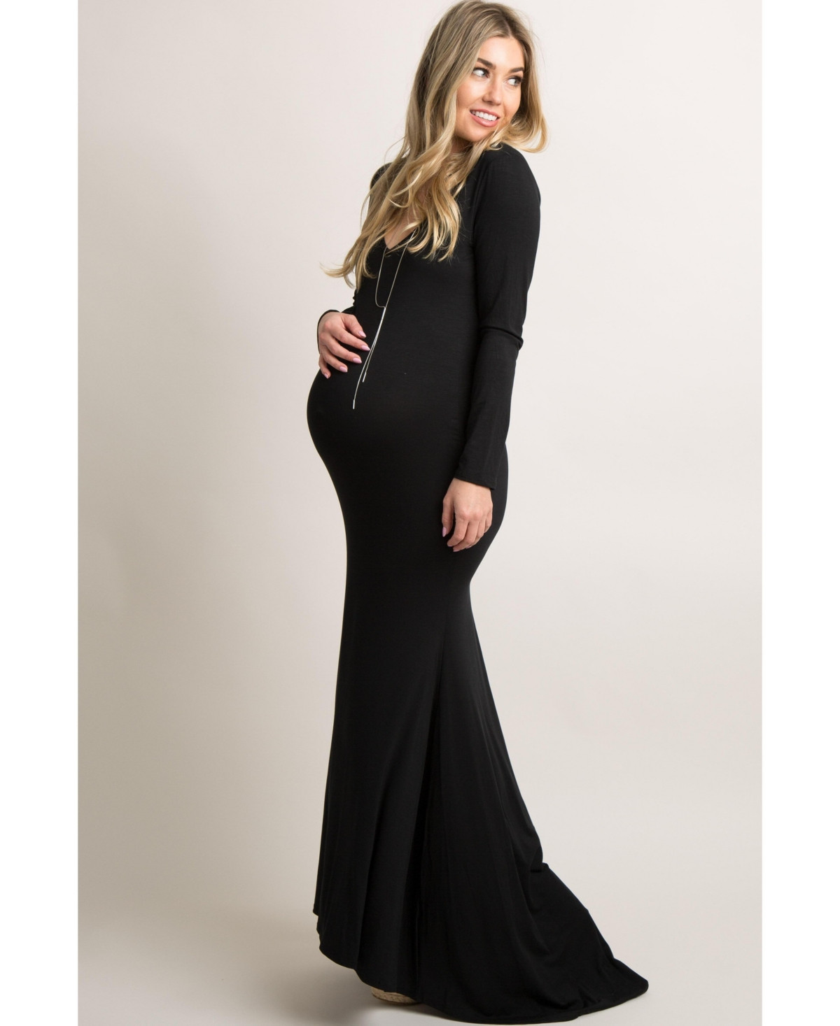 PinkBlush Black Long Sleeve Photoshoot Maternity Gown/Dress - Black | Macy's