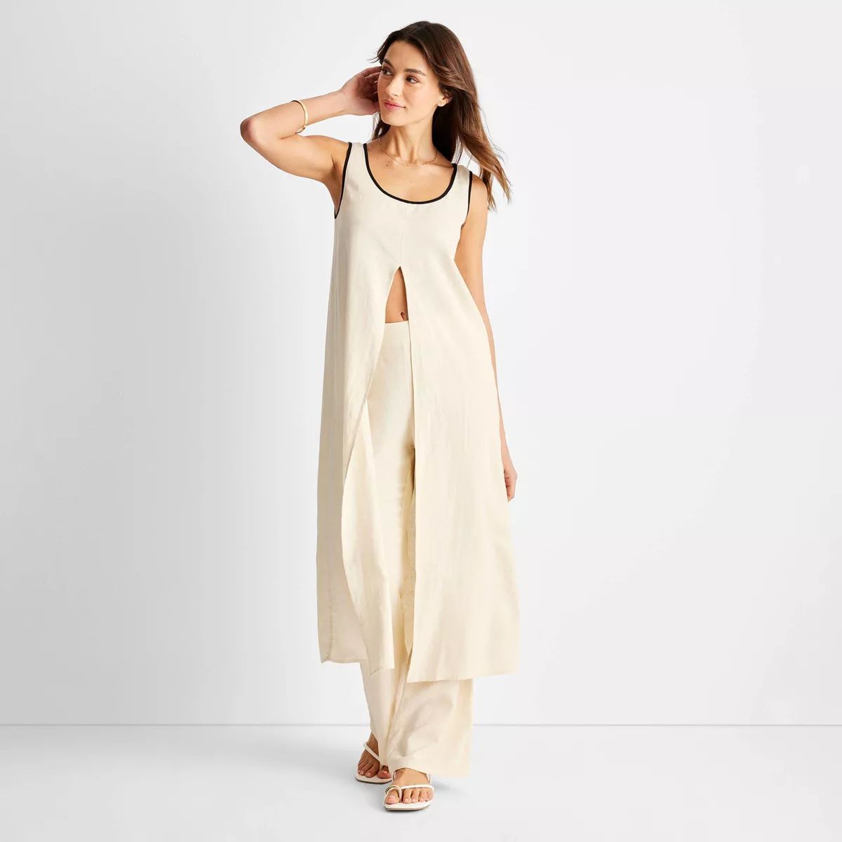 Women's Linen Front Slit Maxi Tank - Future Collective™ with Jenny K. Lopez Cream | Target