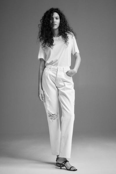 90s Boyfriend Fit High Jeans - White - Ladies | H&M US | H&M (US + CA)
