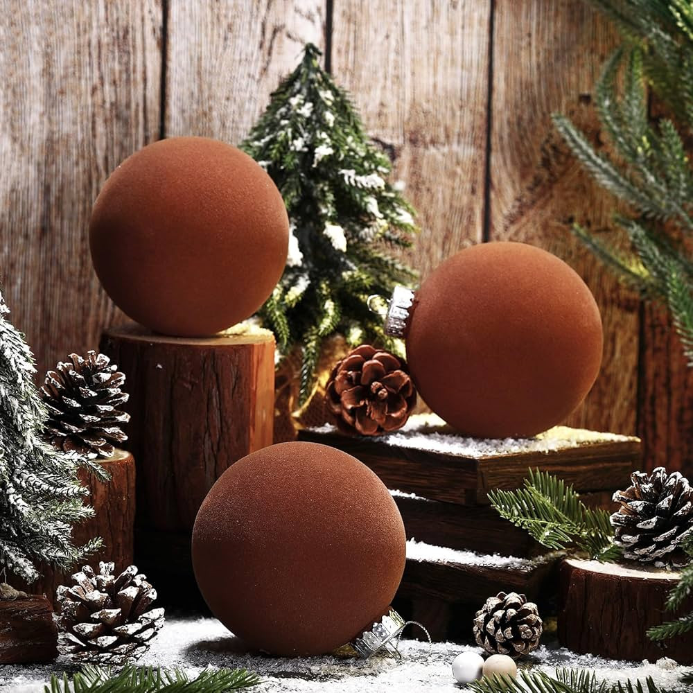 6 Pcs Large Velvet Christmas Ball Ornaments 3.9'' Vintage Neutral Christmas Ornaments Hanging Flo... | Amazon (US)