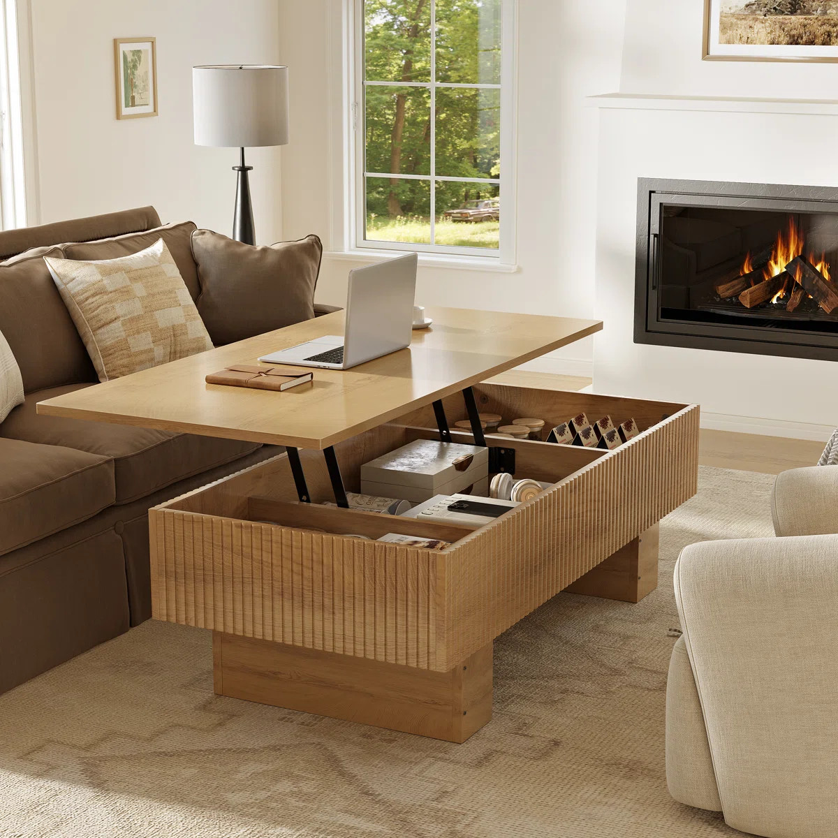 47.2" Fluted Lift Top Coffee Table with Storage Modern Wood Table | Wayfair North America