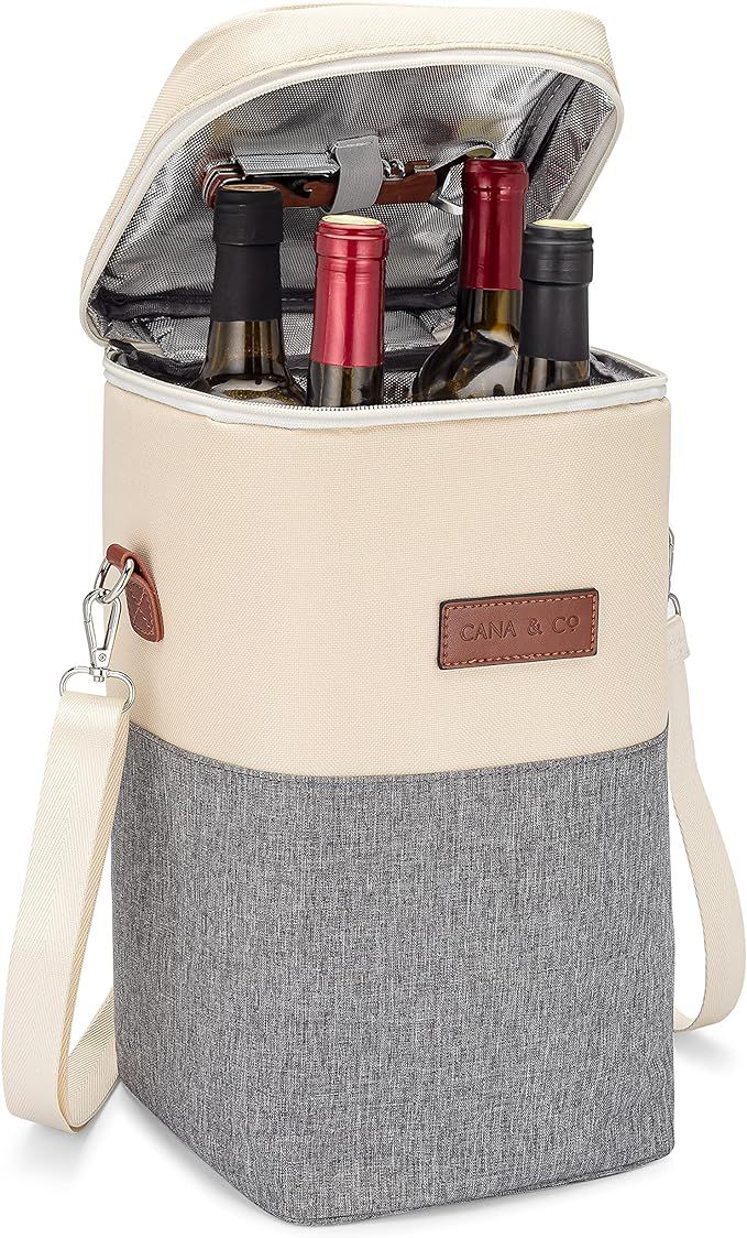 Cana & Co 4 Bottle Wine Carrier - Wine Cooler Bag - Wine Travel Bag for Picnics and Restaurants -... | Amazon (US)