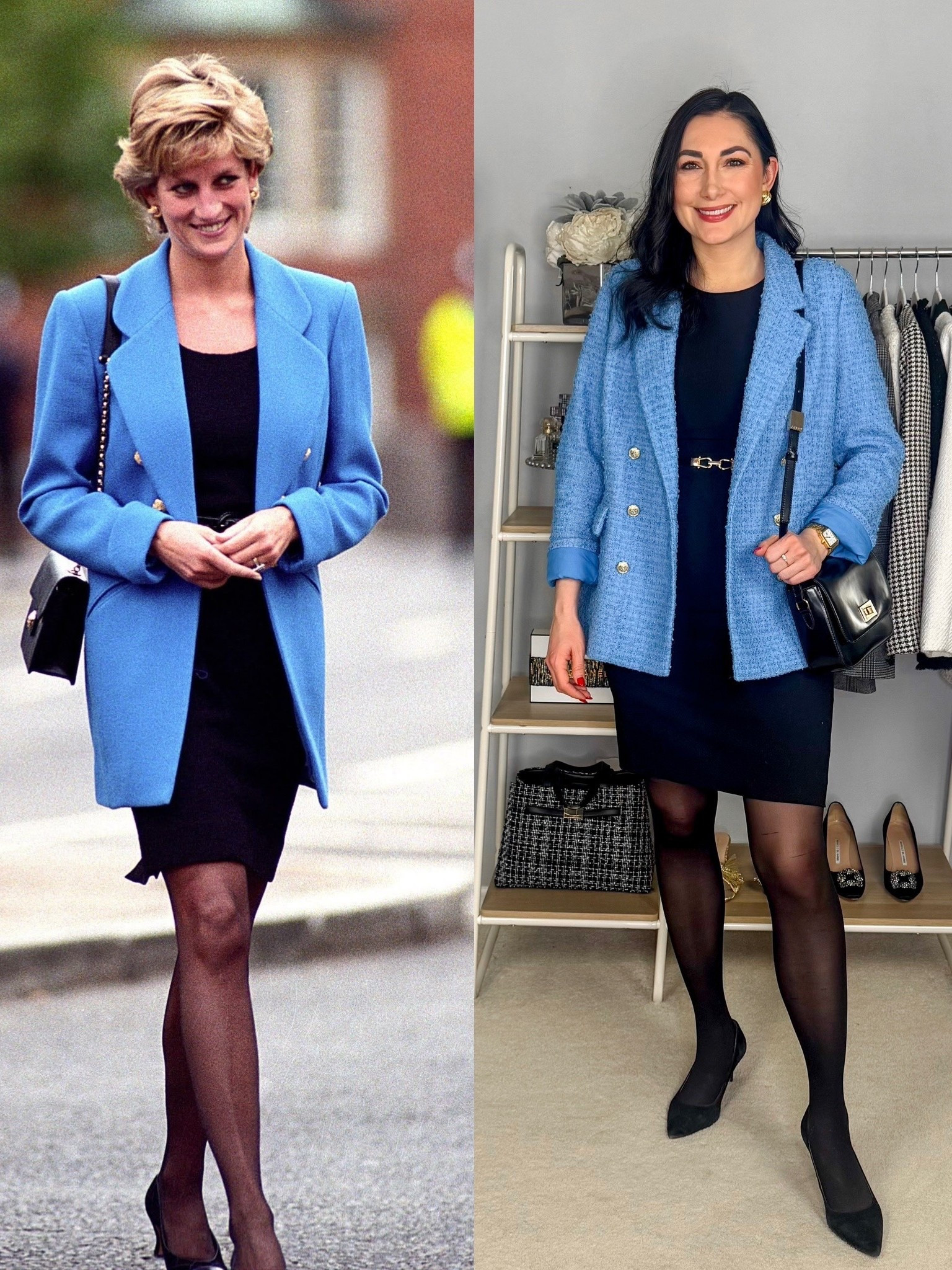 Princess Diana Pinterest Outfit Recreation💙🖤

Light blue blazer 
Black sheath dress 
Sheertex tights 
Black heels 
Black cross body bag 

Business professional 
Interview outfit 
Work outfit 
Office outfit 
Classy outfit 

#LTKWorkwear #LTKgrwm #LTKSeasonal