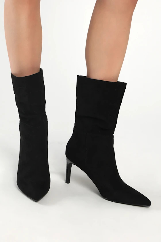 Cecilly Black Suede Mid-Calf Pointed-Toe Boots | Lulus (US)