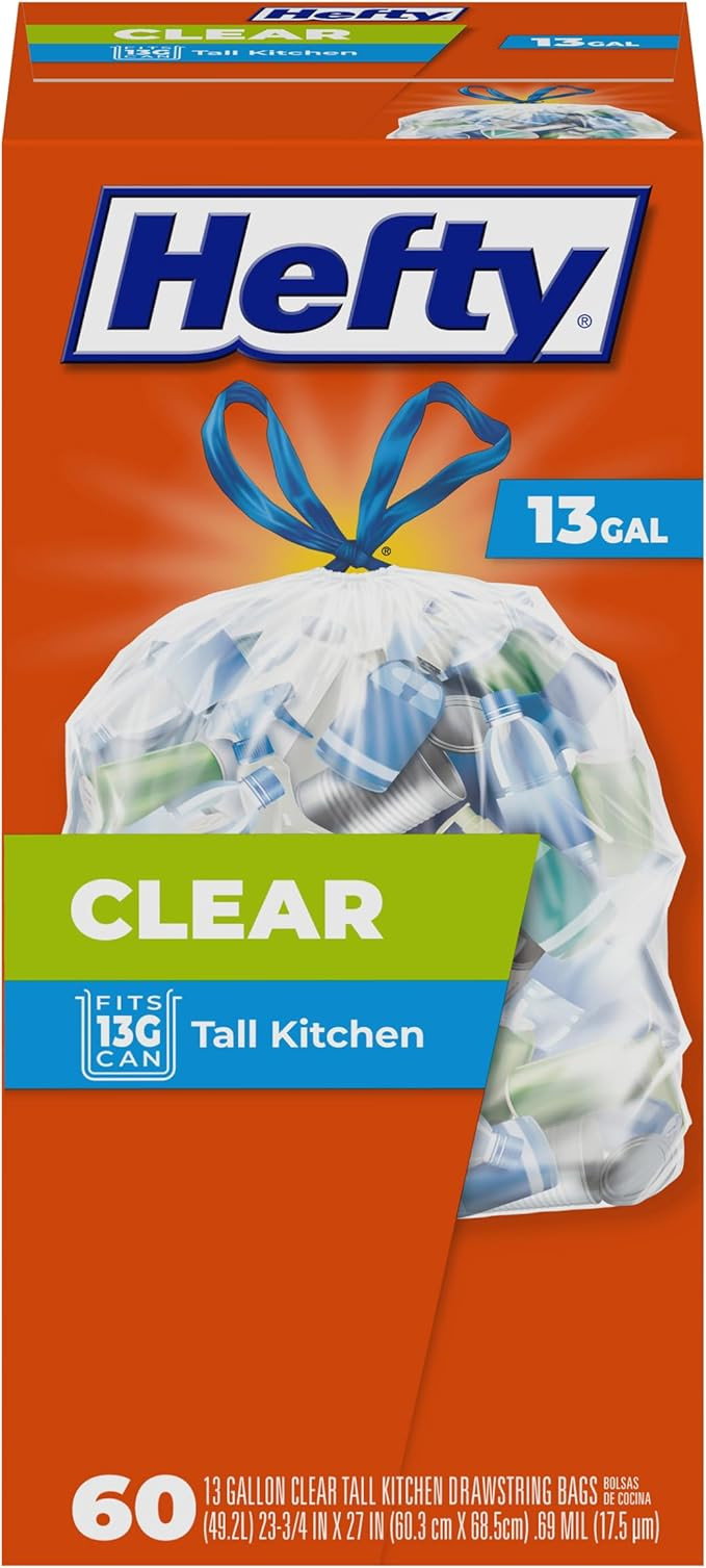 Hefty Clear Trash Bags, Clear, 13 Gallon, 60 Count | Amazon (US)