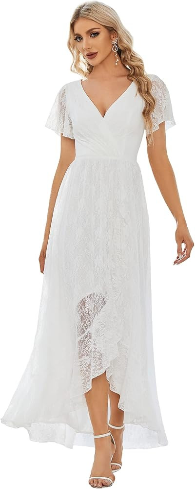 Ever-Pretty Women's Lace V Neck Ruffles Sleeves Pleated Empire Waist A-Line Maxi Formal Dresses 0... | Amazon (US)