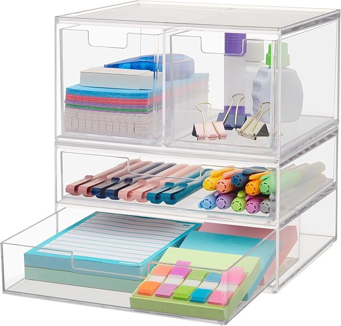 STORi Chloe Space-Saving Clear Drawer Organizer (4 Drawer Set) Sort Office, Kitchen, Beauty Suppl... | Amazon (US)