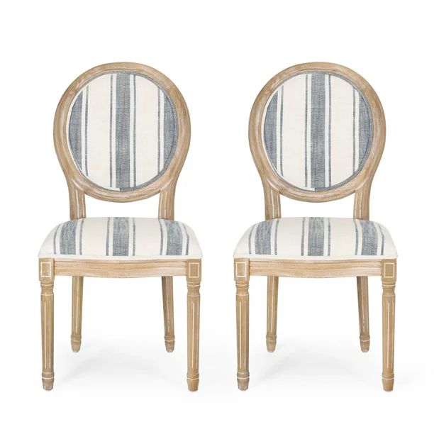 Noble House Karter French Fabric Dining Chairs, Set of 2, Dark Blue Stripes - Walmart.com | Walmart (US)