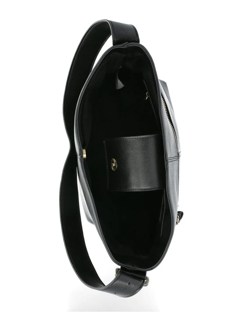 Time and Tru Women's Birdie Faux Leather Bucket Mid Sized Handbag, Black | Walmart (US)