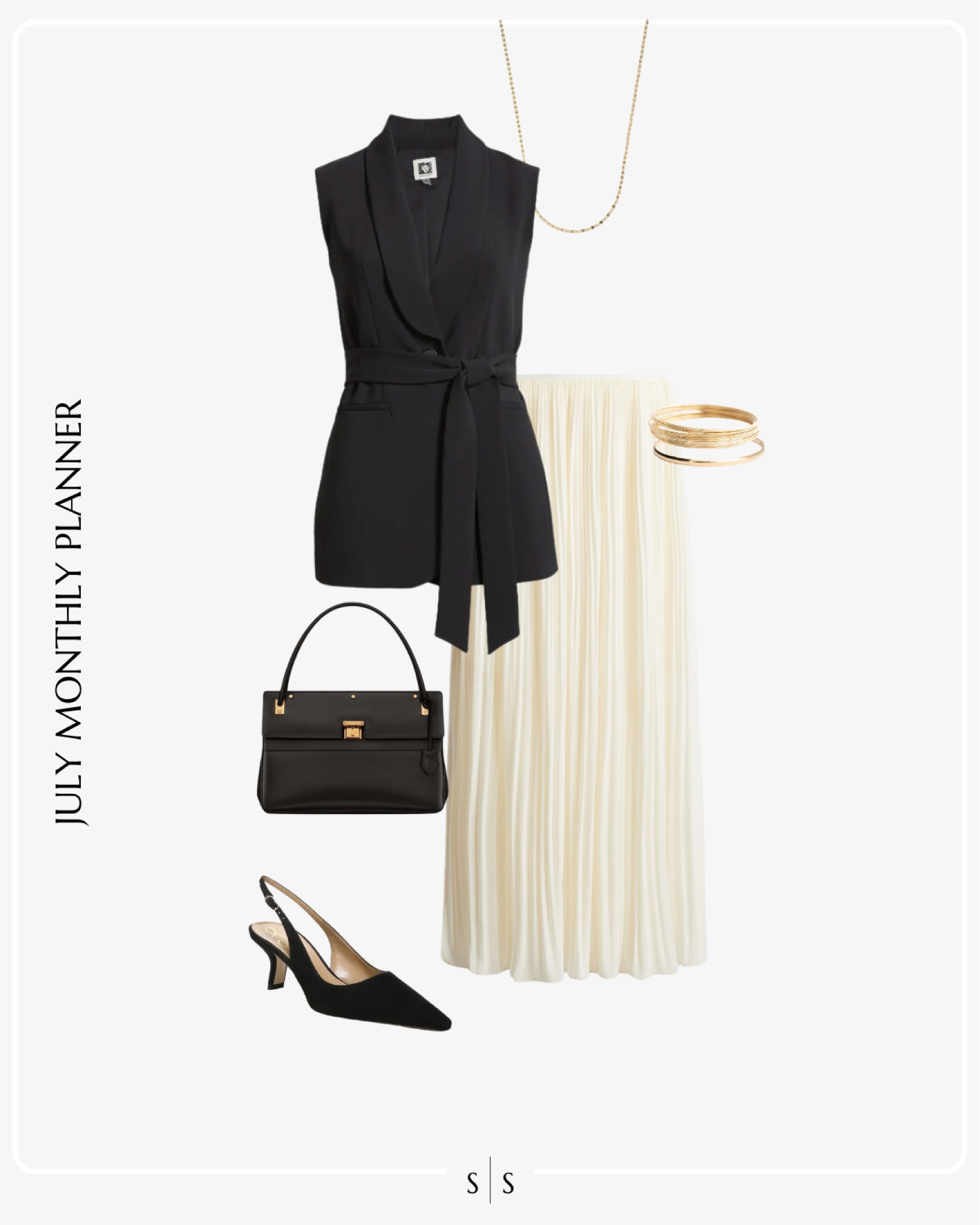 Monthly outfit planner JULY: Summer looks | sleeveless wrap blazer, pleated skirt, sling back heels, handbag satchel, gold accessories 

Workwear, 9 to 5 office dress 

See the entire calendar on thesarahstories.com ✨ 


#LTKStyleTip #LTKWorkwear
