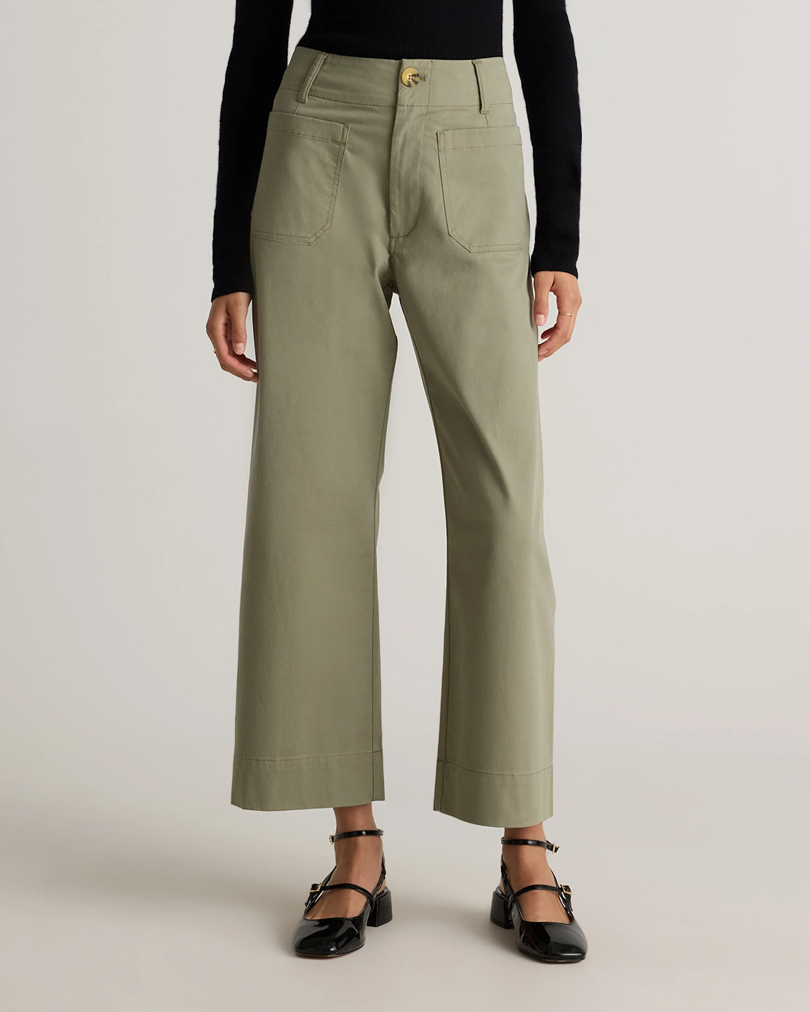 Organic Stretch Cotton Chino Cropped Wide Leg Pants | Quince
