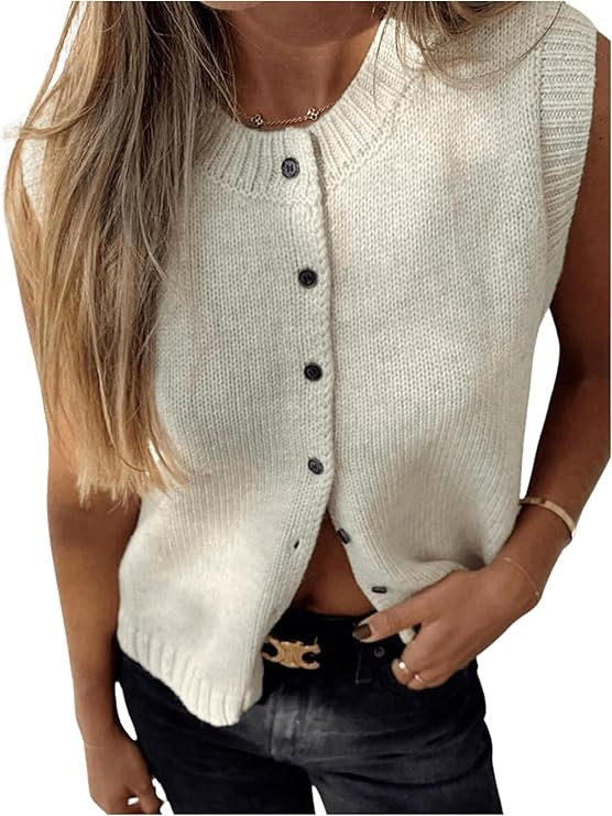 GORGLITTER Women's Button Up Sweater Vest Crewneck Sleeveless Knit Sweater Tank Top | Amazon (US)