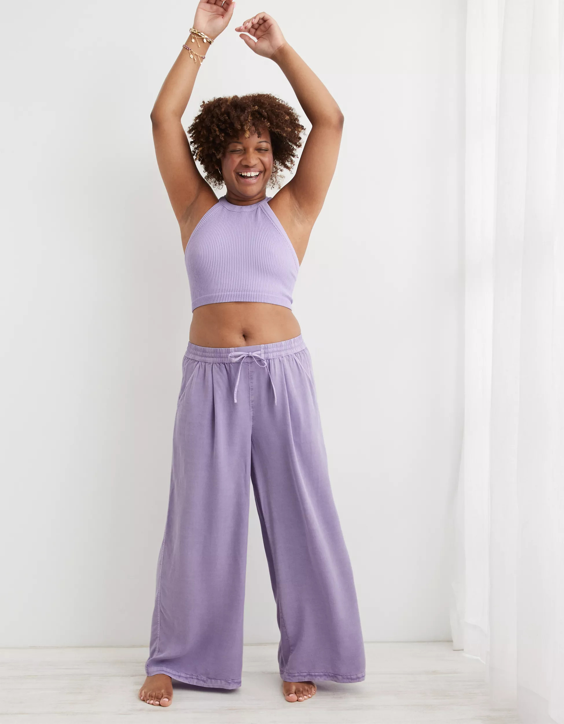 Aerie High Waisted Twill Wide Leg Pant | Aerie