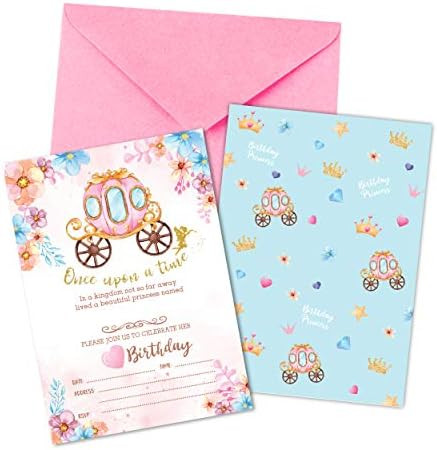 Princess Birthday Invitations with Pink Envelopes Pack of 20 | Kids Floral Party Invites for Girls 5 | Amazon (US)