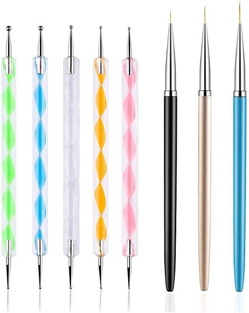 FULINJOY 5PCS Dotting Pens with 3 PCS Nail Painting Brushes, Nail Art Design Tools | Amazon (US)