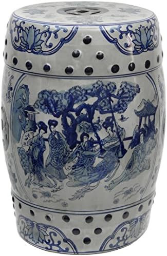 Oriental Furniture 18" Ladies Blue & White Porcelain Garden Stool | Amazon (US)