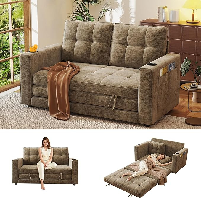 55" Convertible Folding Sofa Bed, Pull Out Couch Love Seat Sleeper Bed, Small Fold Out Loveseat s... | Amazon (US)