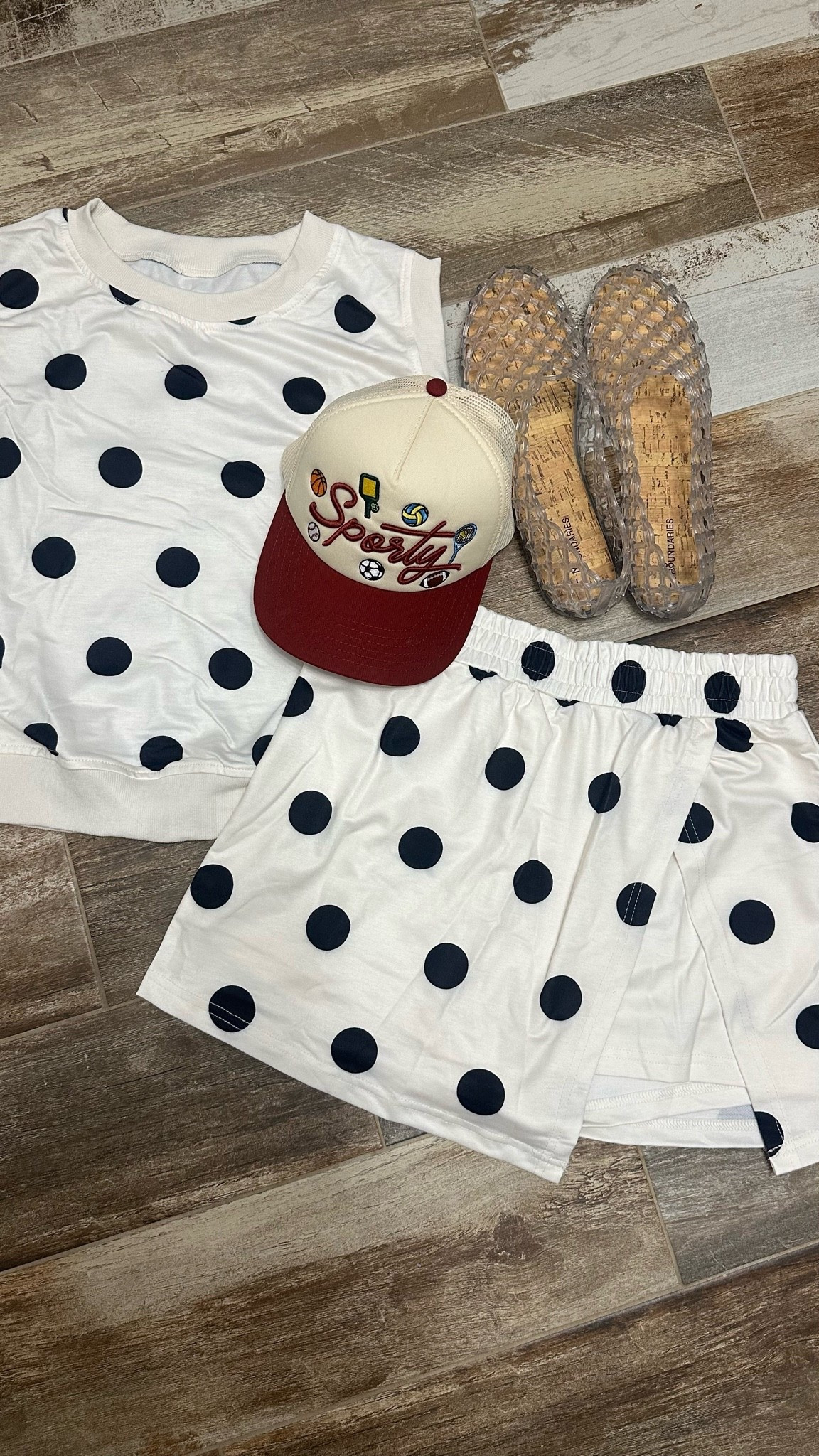 Sports mom, polka dot two piece set, sport trucker hat, jelly flats

#LTKootd #LTKmomlife #LTKU