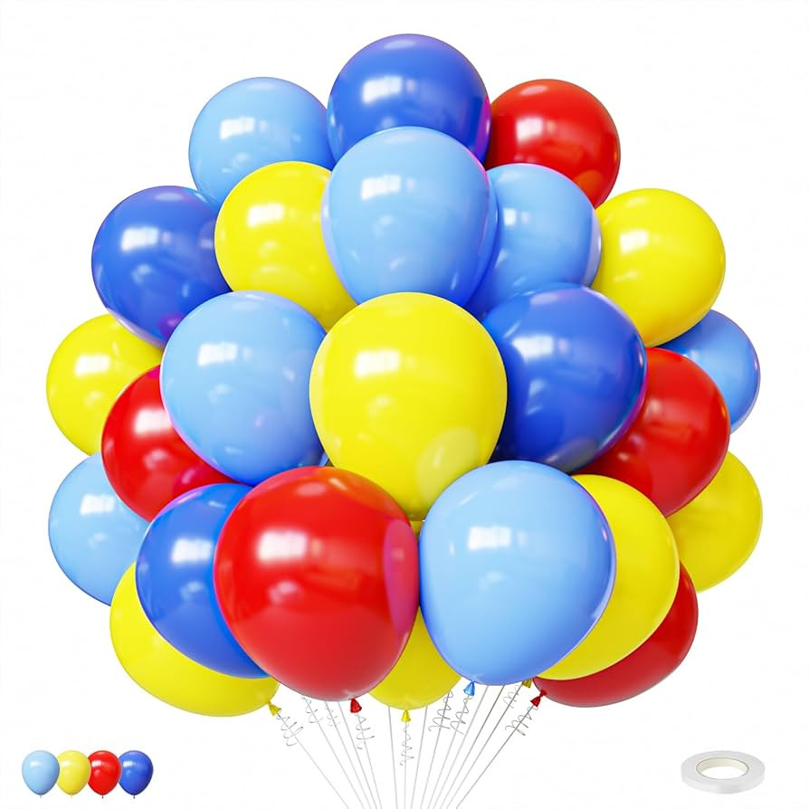 Red Blue Yellow Balloons, 60pcs 12 Inches Blue Royal Blue Red Yellow Balloons with 1 Ribbon for B... | Amazon (US)
