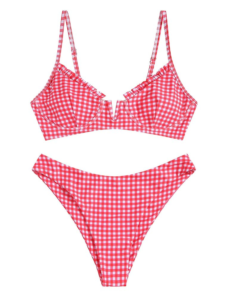 ZAFUL Women's Underwire Bikini Floral High Cut Bikini Set V-Wired Two Piece Swimsuit Bathing Suit | Amazon (US)