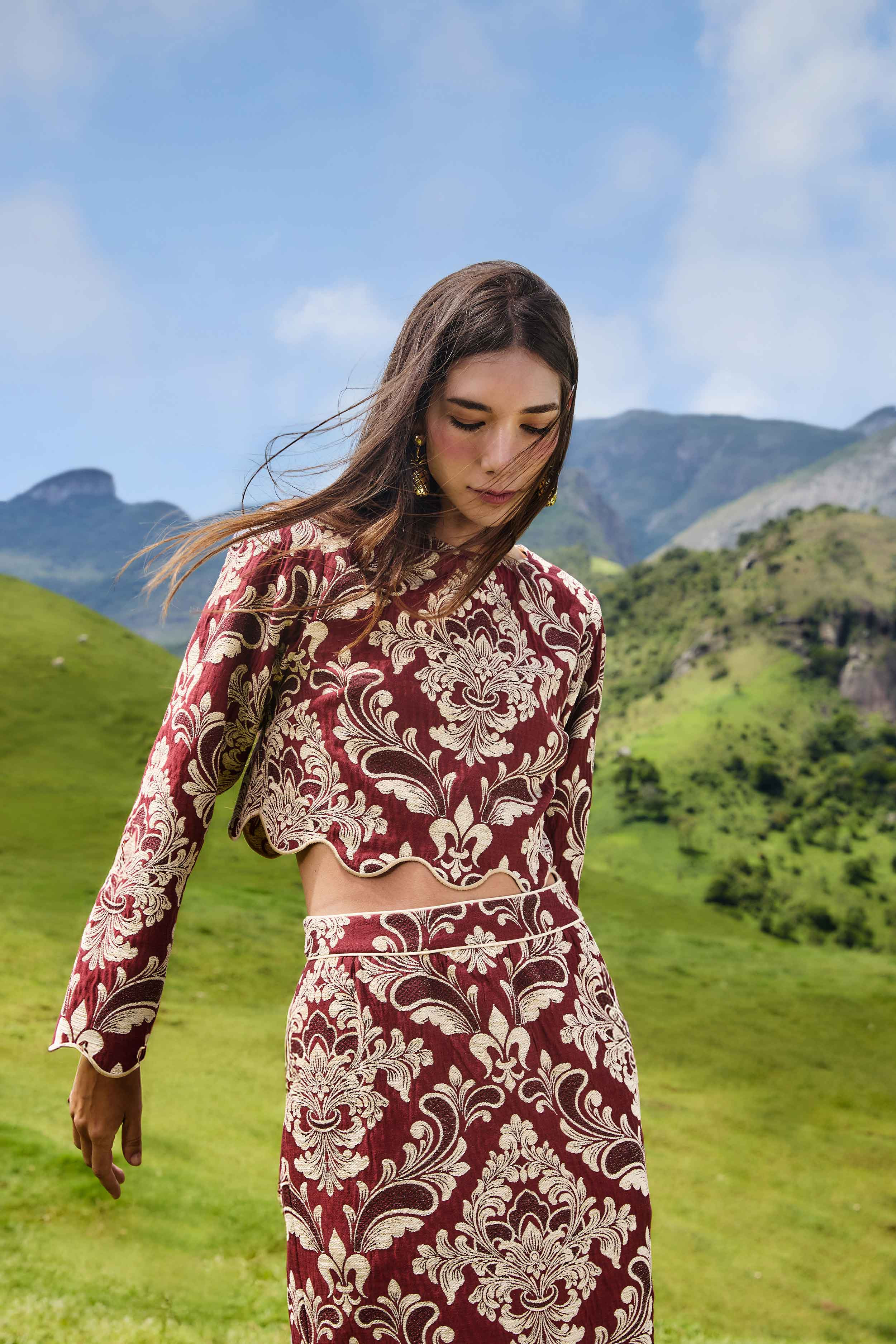 Bicolor Jacquard Waves Long Sleeve Top | FARM Rio | FarmRio (US)