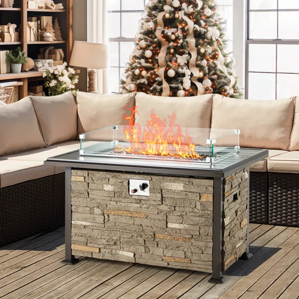 Alecea 24.5'' H x 44'' W Aluminum Propane Outdoor Fire Pit Table | Wayfair North America