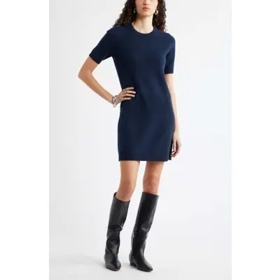 Nordstrom Short Sleeve Wool & Cashmere Sweater Dress in Brown Mole at Nordstrom, Size X-Small | Nordstrom