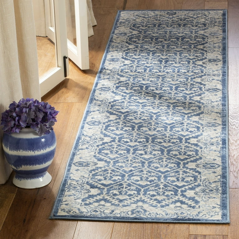 SAFAVIEH Brentwood Mide Floral Geometric Runner Rug, Navy/Light Grey, 2' x 6' - Walmart.com | Walmart (US)