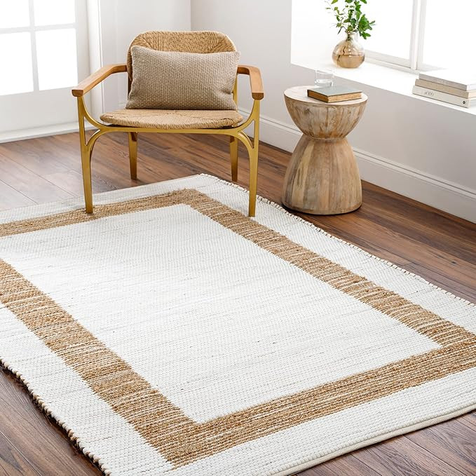 Livabliss Jean Modern Minimalist Area Rug,5' x 7'6", White/Tan | Amazon (US)