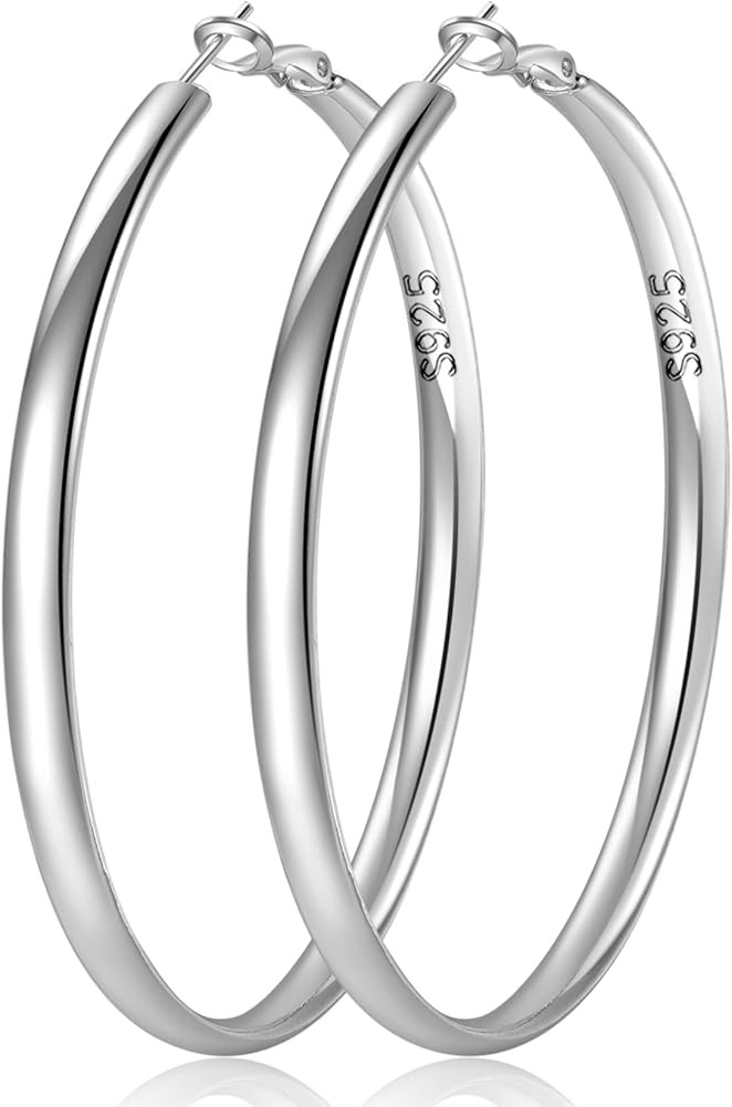 LOUMILEO S925 Sterling Silver Hoop Earrings 5mm Wide Silver Hoop Earrings for Women Hypoallergeni... | Amazon (US)