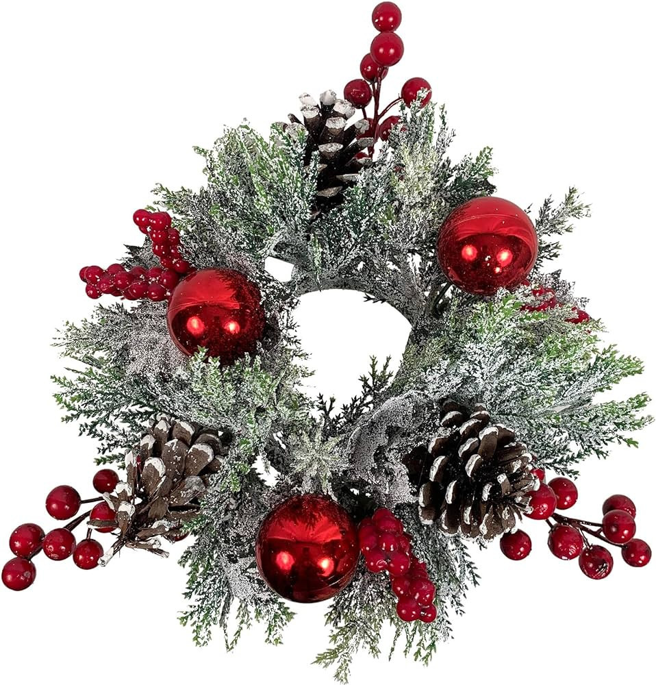 12 Inch Christmas Candle Ring for 3 Inch Pillar Candle with Berries, Ornaments and Pinecones | Amazon (US)
