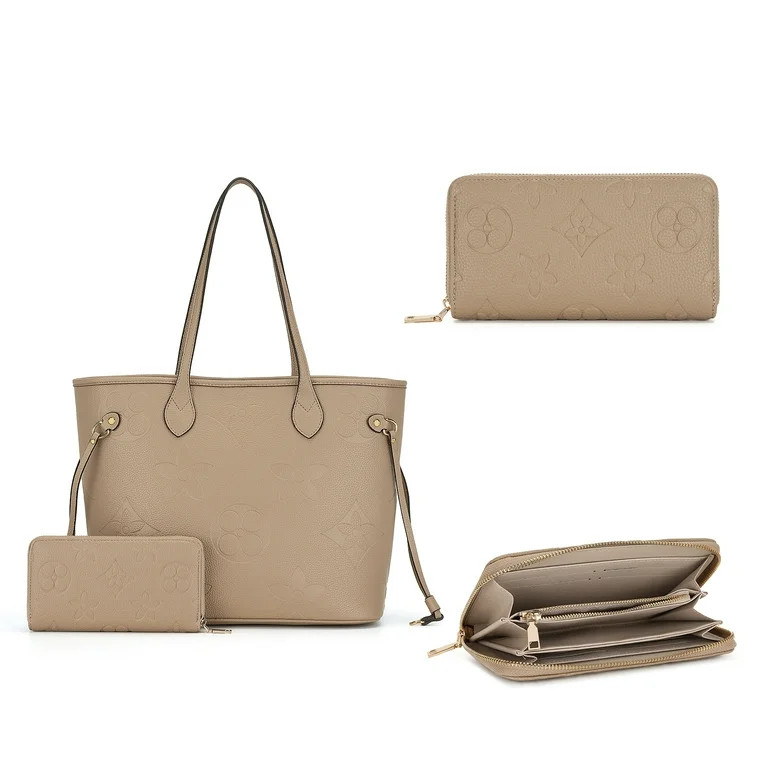 MilaKate Embossed Shoulder Handbags with Wallet for Women – Designer Inspired Tote Bags. Taupe ... | Walmart (US)