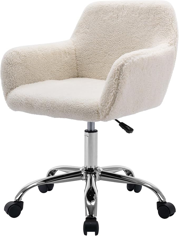 Faux Fur 360°Swivel Desk Chair, Height Adjustable Home Office Armchair with Slivery Base for Tee... | Amazon (US)