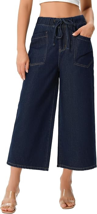 roswear Women's Capri Jeans Stretchy Culottes Pants | Amazon (US)