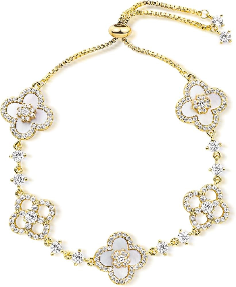 18K Gold Plated Clover Bracelets for Women | Flower Four Leaf Clover Bracelet | Amazon (US)
