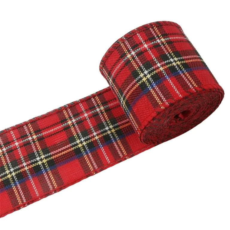 Christmas Plaid Burlap Ribbon Wired Edge Gingham Wrapping Ribbon Red Plaid Ribbon for Xmas Tree D... | Walmart (US)