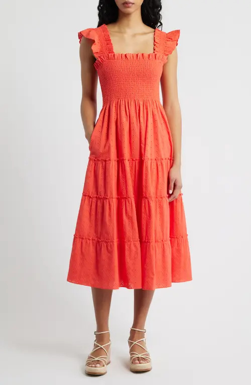 Hill House Home The Ellie Nap Midi Dress in Coral at Nordstrom, Size Large | Nordstrom
