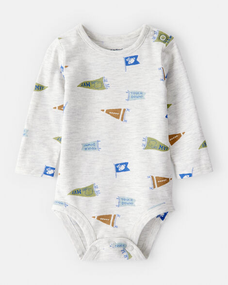 Baby Boy Football Print Long-Sleeve Fashion Bodysuit - Grey | Carter's Inc