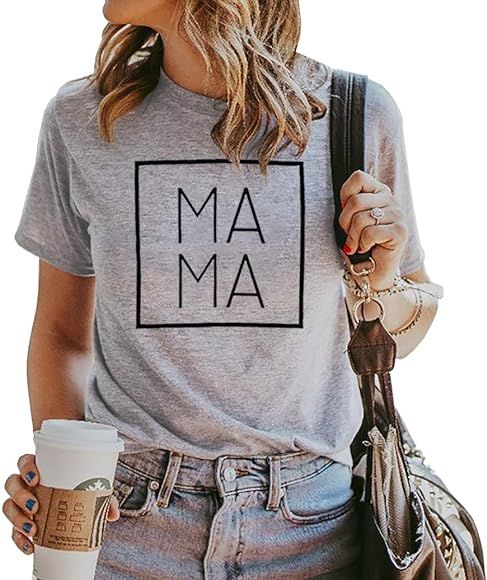 Mama Letters Print T-Shirt Women Short Sleeve Casual Graphic Tees Tops Mother's Day Shirts Gift | Amazon (US)